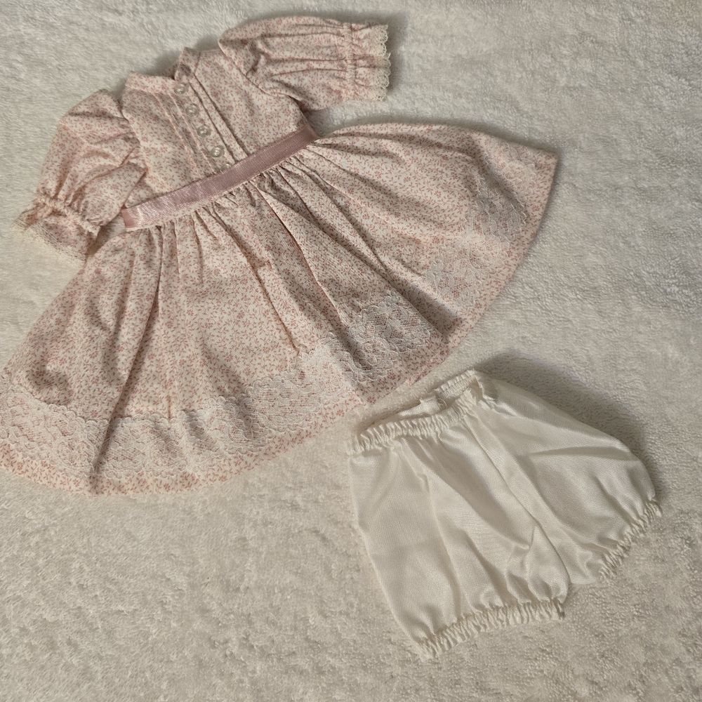 Handmade 10" Dolls Dress w/ Bottoms Pink White Slip 3 Pcs NEW Lace Floral